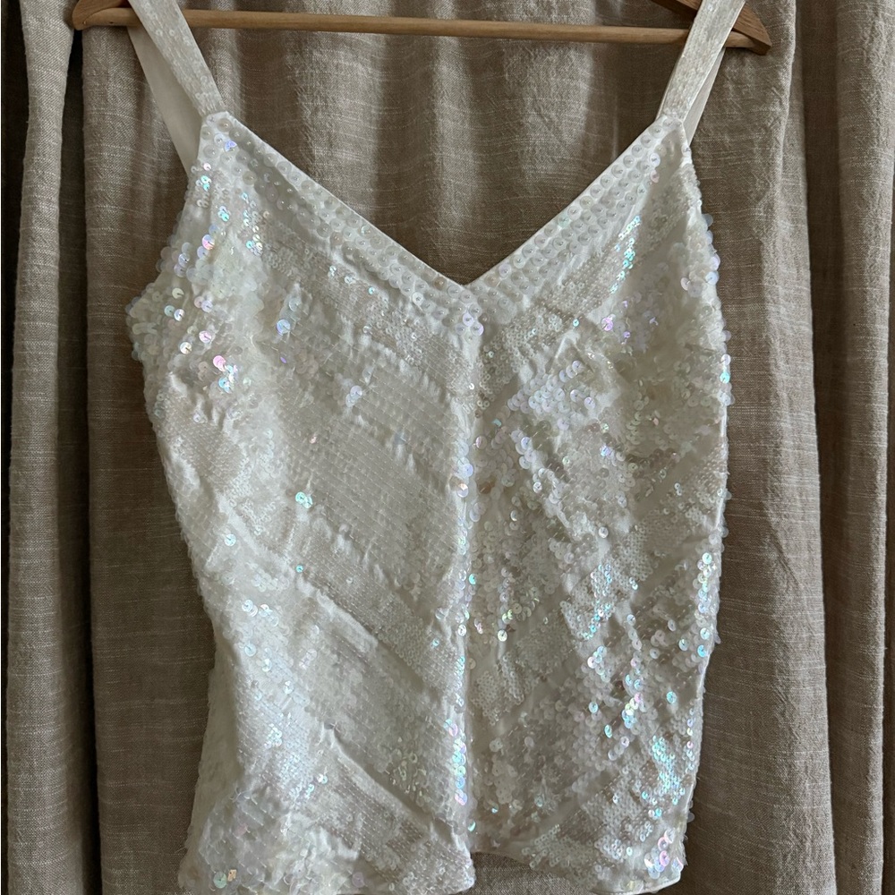 Lafayette 148 Iridescent Sequin Silk Tank Ivory size 6